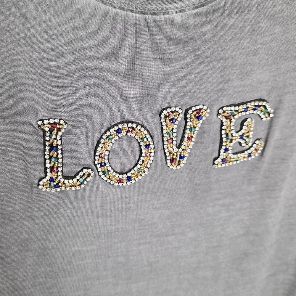 International Concepts Embellished Love Letters Short Sleeves Tee Women's Size L - Picture 2 of 5